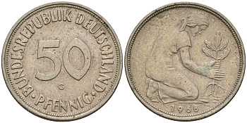 ФРГ 50 пфеннигов 1968 G J. 384, KM 109.1 медно-никель    4602-722