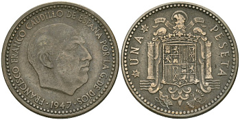 Испания 1 песета 1947 (49) Франциско Франко KM 775 алюминиевая бронза 4579-143