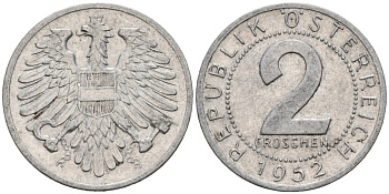 Австрия 2 гроша 1952 KM 2876 алюминий 192-364