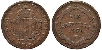 АВСТРИЯ 1 КРЕЙЦЕР 1794 H, ШТАТ BURGAU KM 8 медь 4556-137