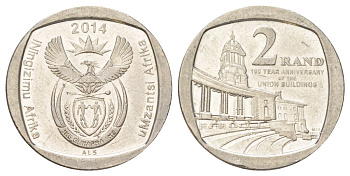 ЮАР 2 ранда 2014 100 лет Зданию Союза медь плакированная никелем aUNC 4628-337