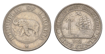 Либерия 5 центов 1961 KM 14 медно-никель 4659-454