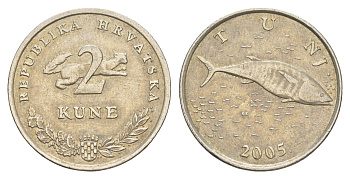 Хорватия 2 куны 2005 тунец, легенда на хорватском KM 10 медь цинк никель 4514-814