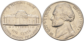 США 5 ЦЕНТОВ 1975 D ДЖЕФЕРСОН KM A192 медно-никель 63-844