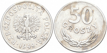 Польша 50 грошей 1949 KM 44а, Parchimowicz 209b алюминий 68-326