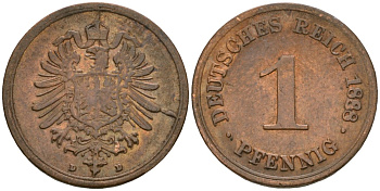 Германия 1 пфенниг 1888 D, Вильгельм I (1871-1888) KM 1, J. 1 медь 4387-744