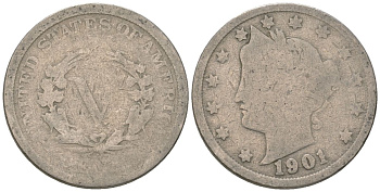 США 5 центов 1901 голова свободы KM 112 медно-никель 4563-347