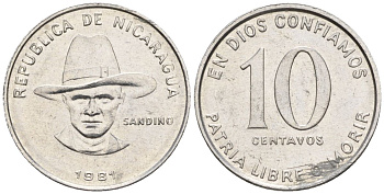 Никарагуа 10 сентаво 1981 KM 50, Schoen 42 алюминий 4118-112