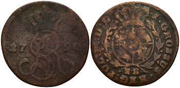 Польша 1 грош 1790 Станислав II Август (1764-1795 KM 177 медь 4158-513