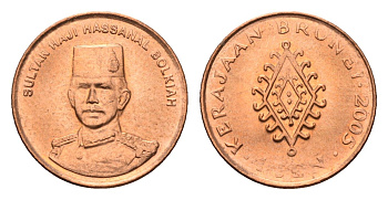 Бруней 1 сен 2005 Хассанал Болкиах KM 34 сталь плакированная медью UNC 4585-941