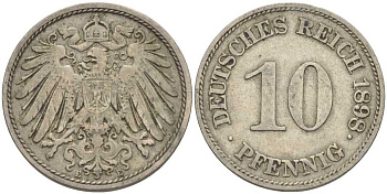 ГЕРМАНИЯ 10 ПФЕННИГОВ 1898 E KM 12, J. 13 медно-никель 4401-1036