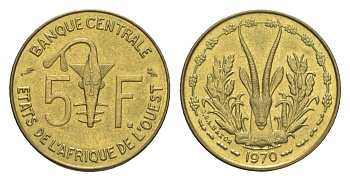 Западная Африка (BCEAO) 5 франков 1970 Центральный банк государств Западной Африки KM 2a медь алюминий никель aUNC 4643-739