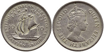 Британские Восточно-Карибские территории 10 центов 1959 Елизавета II (1952-2022), парусник KM 5 медно-никель 4387-563