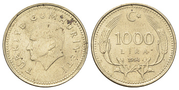 Турция 1000 лир 1994 Кемаль Ататюрк KM 997 медь цинк никель aUNC 4703-915