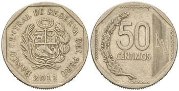 Перу 50 сентимо 2011 LIMA KM 307.4 медно-никель 4523-323