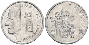 Испания 1 песета 1991 M, Хуан Карлос I (1975-2014) KM 832 алюминий 4602-1147