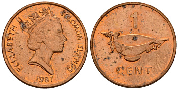 Соломоновы острова 1 цент 1987 Елизавета II (1953-) KM 24 сталь плакированная бронзой aUNC 4602-949