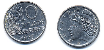 БРАЗИЛИЯ 10 СЕНТАВО 1975 KM 578.1a сталь 51-4524