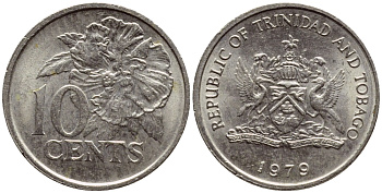 Тринидад и Тобаго 10 центов 1979 цветок гибискуса KM 31 медно-никель 4396-911