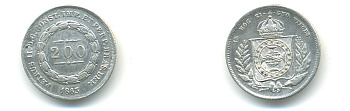 Бразилия 200 рейс 1863 Педро II (1831-1889) KM 469 серебро 89-1136