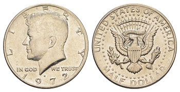 США 1/2 доллара (50 центов) 1972 D, Джон Кеннеди KM 202b медь плакированная медно-никелем aUNC 4117-111