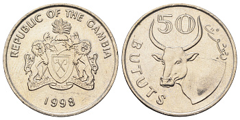 Гамбия 50 бутутов 1998 год-тип KM 58 медно-никель UNC 65-217