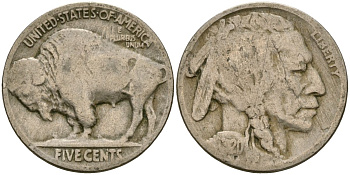 США 5 центов 1920 индеец, бизон KM 134 медно-никель 4135-421
