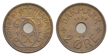 Дания 2 эре 1938 N, Кристиан X (1912-1947) KM 827 бронза 4639-759