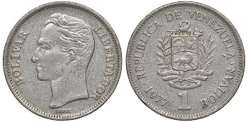 Венесуэла 1 боливар 1977 Симон Боливар KM 52 никель 4606-525