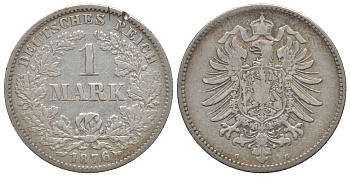Германия 1 марка 1876 G Weege 17, J. 9, KM 7 серебро 413-1521
