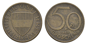 Австрия 50 грошей 1960 KM 2885 алюминиевая бронза 4669-718