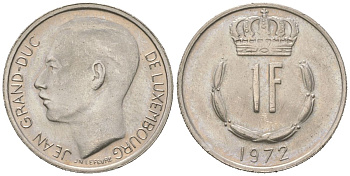 Люксембург 1 франк 1972 Великий герцог Жан (1964-1999) KM 55 медно-никель UNC 3309-835