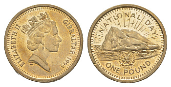 Гибралтар 1 фунт 1995 50 лет ООН KM 340 никель латунь aUNC 4646-1057