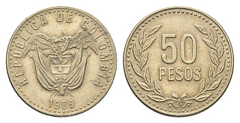 Колумбия 50 песо 1989 KM 283 медь цинк никель 4664-466