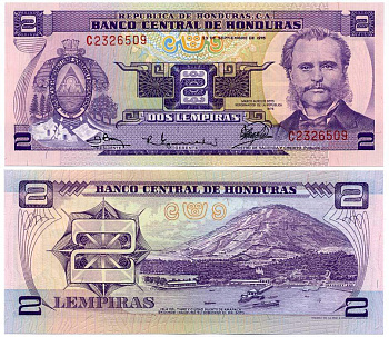 ГОНДУРАС 2 ЛЕМПИРЫ 1976 23 СЕНТЯБРЯ 1976, МАРКО АУРЕЛИО СОТО ПРЕЗИДЕНТ ГОНДУРАСА И РЕФОРМАТОР, ПОРТ АМАПАЛА Pick 61 бумага UNC (ПРЕСС) 8592-24-1-2