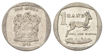 ЮАР 1 ранд 1999 KM 164 медь плакированная никелем 4627-349