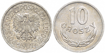 Польша 10 грошей 1967 MW KM AA47, Parchimowicz 206f алюминий 4549-262