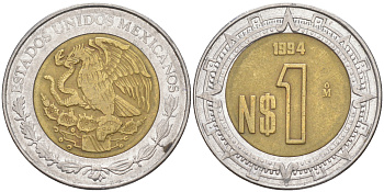 Мексика 1 песо 1994 Мо KM 550 биметалл 113-731