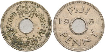 Фиджи 1 пенни 1961 Елизавета II (1952- ) KM 21 медно-никель 4561-842