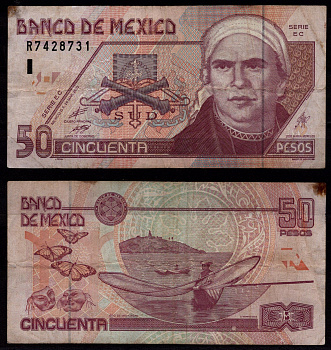 Мексика 50 песо 2002 Море́лос Хосе Мария, штат Мичоакан, бабочки Pick 117 b(3) бумага 8604-16-4-2