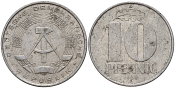 ГДР 10 пфеннигов 1968 A KM 10 алюминий 28-952