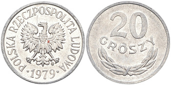Польша 20 грошей 1979 MW KM A47 алюминий 3336-1226