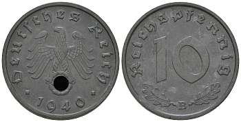 Германия 10 рейхспфеннигов 1940 B KM 101, J. 371 цинк    3459-551