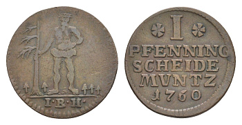 Брауншвейг-Люнебург 1 пфенниг 1760 IBH, Георг III (1760-1814) KM 330 медь 603-1343