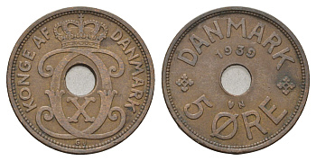 Дания 5 эре 1939 N, Кристиан X (1912-1947) KM 828 бронза 4700-851