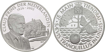 Нидерланды медаль ND королева Беатрикс, Принц Клаус - Принц Нидерландов (1926-2002), диаметр 38,5 мм., вес 22,12 гр.  серебро  PROOF  1078-6-51