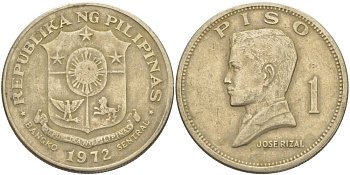 Филиппины 1 писо 1972 Хосе Рицаль KM 203 медь никель цинк 4537-424