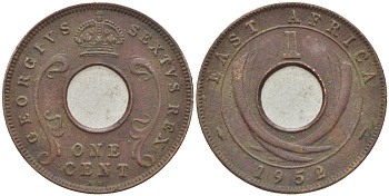 Британская Восточная Африка 1 цент 1952 KN, Георг VI (1936-1952) KM 32 бронза 113-324
