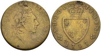 Англия жетон 1797 1/2 гинеи Георга III, диаметр 21 мм., вес 2,18 гр. жёлтый металл 4584-324