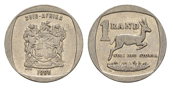 ЮАР 1 ранд 1998 KM 164 медь плакированная никелем 4609-1063